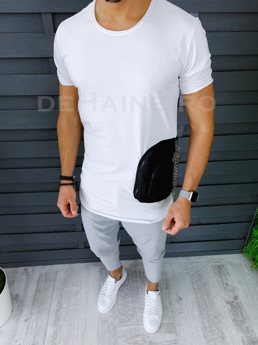 Tricou barbati alb slim fit asimetric zr y002 p2-3